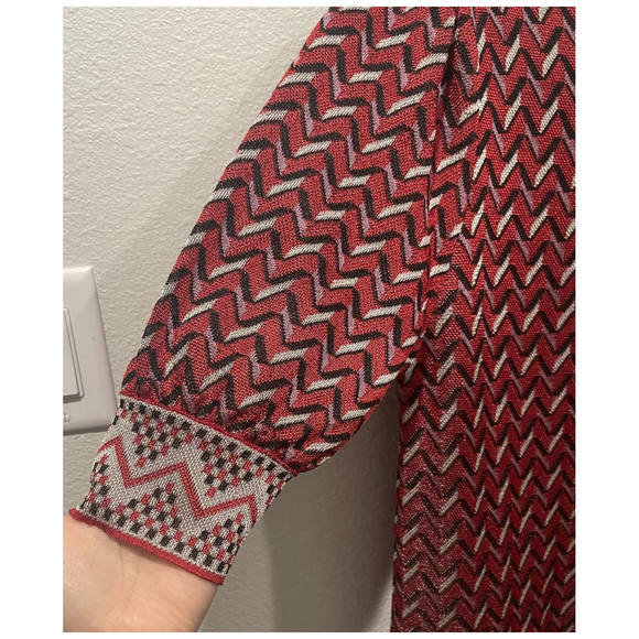 ZARA Zig Zag Knit Mini Red Black Dress - Picture 3 of 5